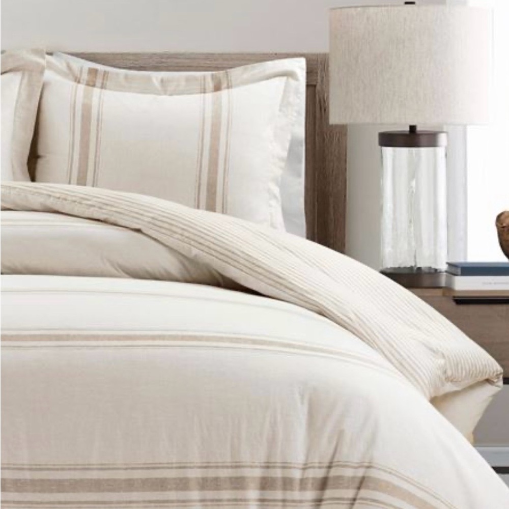 Lush Decor Farmhouse Stripe 3 Piece Duvet Cover Set Dark Grey Queen - Picture 2 of 4